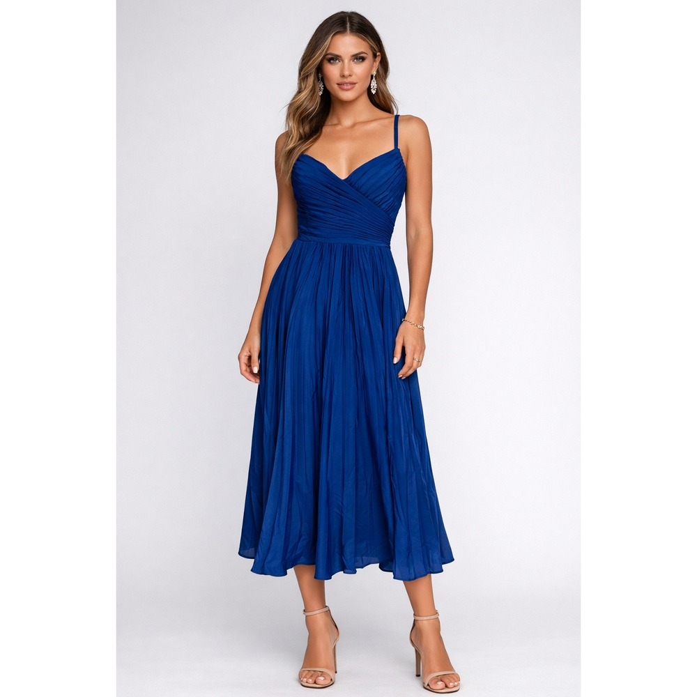 Ieena for Mac Duggal 49908‎ Cobalt Pleated Midi Dress NWT Size 2